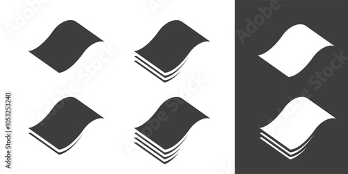 Soft material layers icon vector simple pictogram graphic set, black white double triple wavy paper sheets stack butch of paper napkins or fabric cloth blend, 4 stratum softness surface sign image
