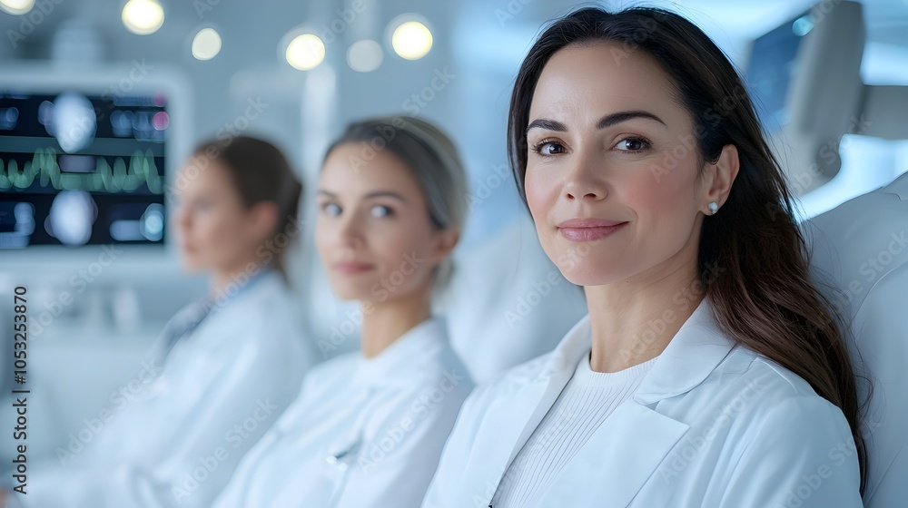 Female medical professional analyzing and interpreting advanced data displayed on a futuristic holographic screen in a modern healthcare or research facility setting Female medical professional analyzing and interpreting advanced data displayed on a futuristic holographic screen in a modern healthcare or research facility setting