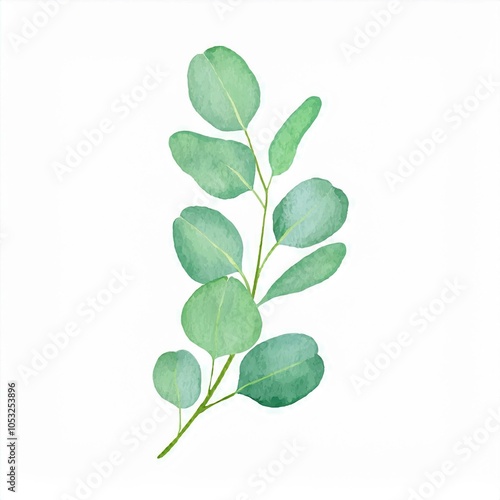 green eucalyptus branch watercolor illustration isolated