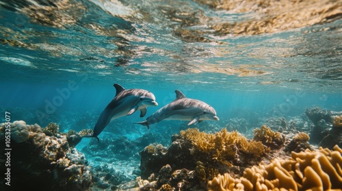 Dolphins Swimming in Crystal Clear Water