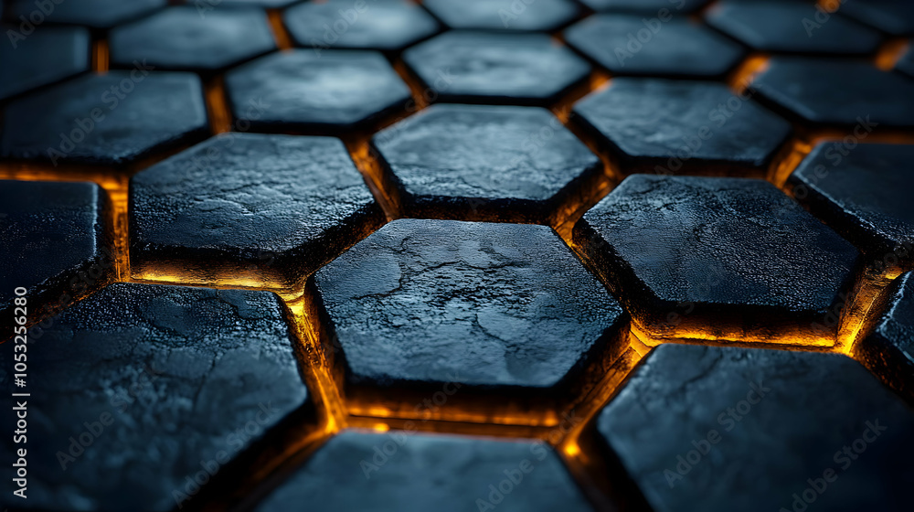 Glowing Hexagon Pattern 3D Illustration Glowing Hexagon Pattern 3D Illustration