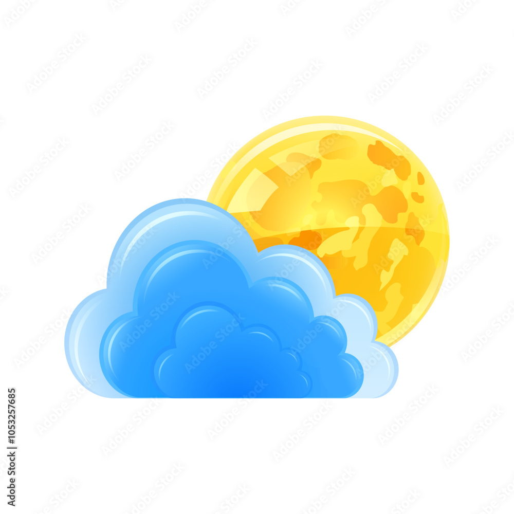 Cumulonimbus clouds and moon, night or evening, cartoon icon for weather and seasons, on white background.