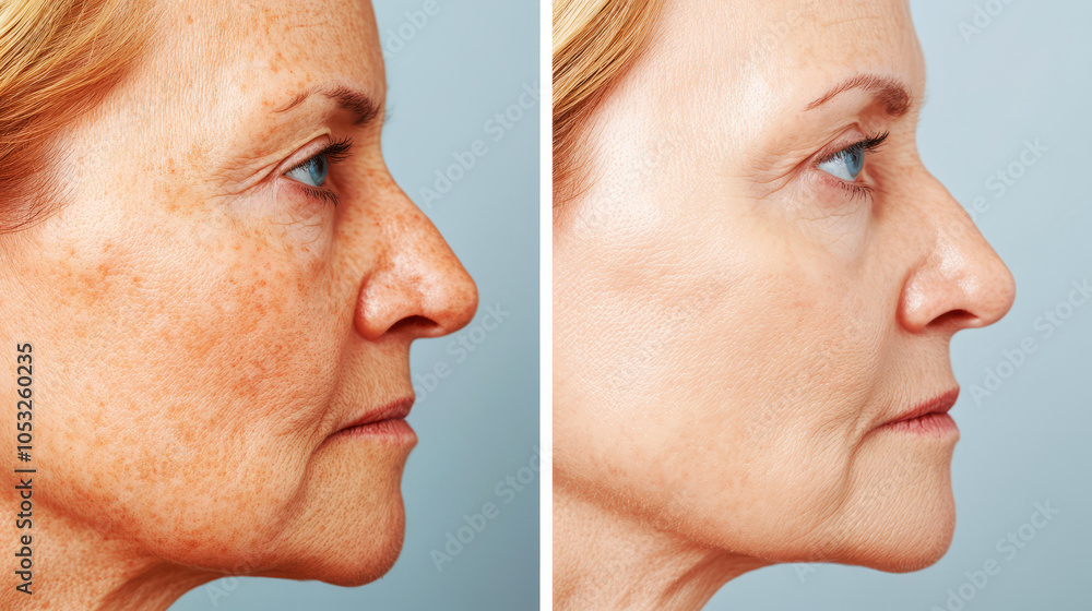 Obraz premium Before and After Skin Enhancement of Middle-Aged Person