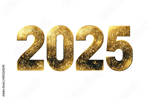 2025 happy new year, Luxury golden number and gold glitter, transparent background. 3D rendering