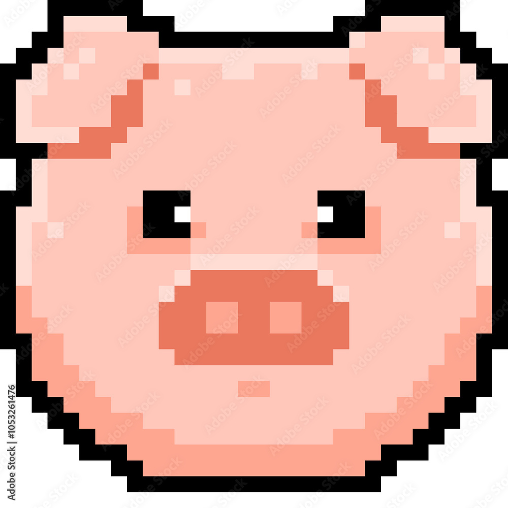 pixel art illustration of a pig head pixel art illustration of a pig head