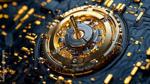 Wallpaper Mural Golden tech circuit Torontodigital.ca