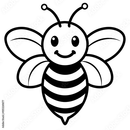 Create a cheerful bee logo with simplified wings and stripes