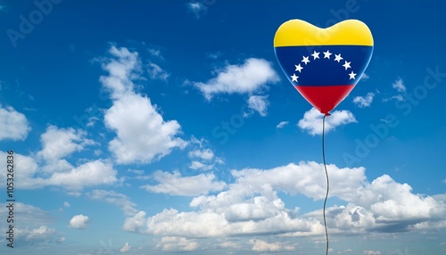 ベネズエラの国旗のハート型の風船と青空(Venezuela flag heart-shaped balloon and blue sky.) 