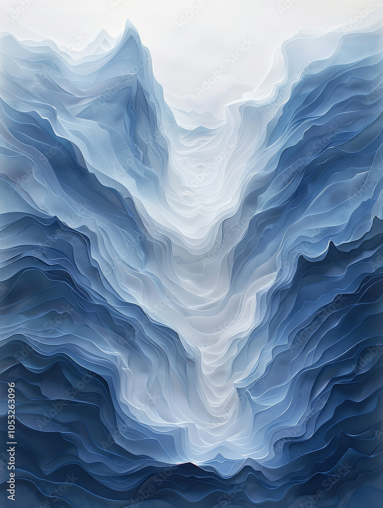 Blue traditional landscape freehand origami style