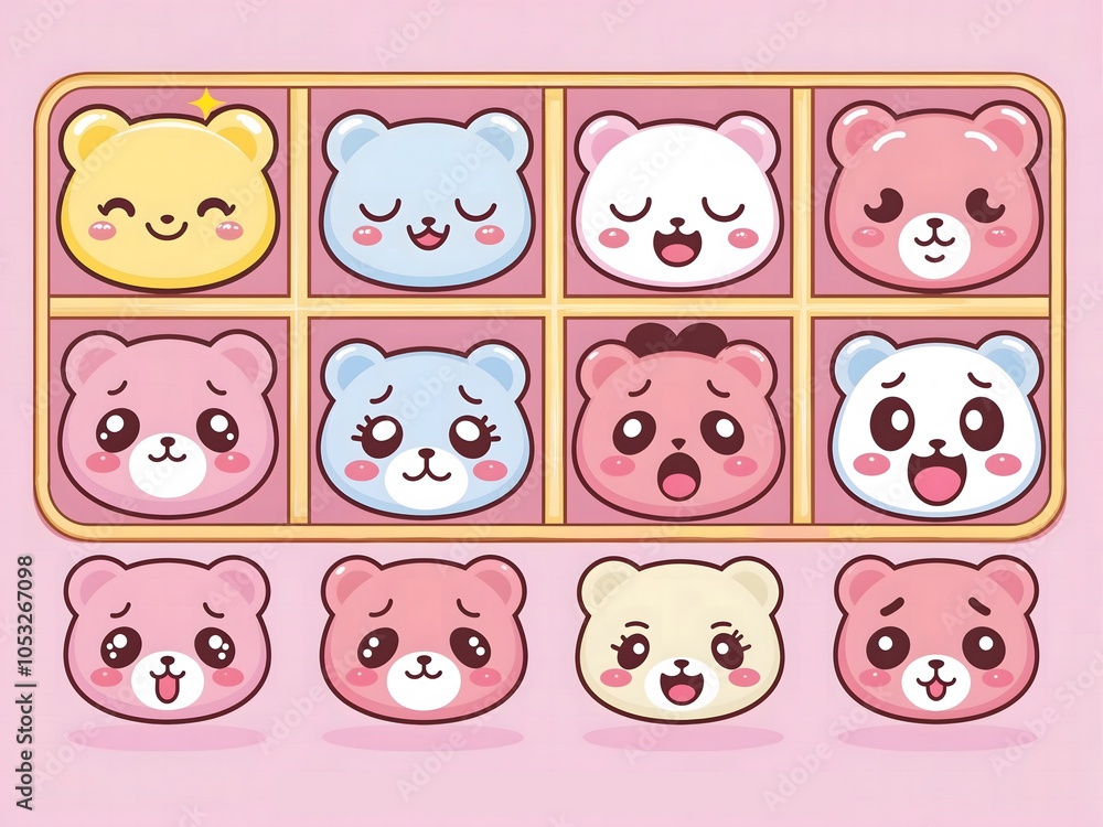 Kawaii Bear Faces in Different Moods and Expressions Kawaii Bear Faces in Different Moods and Expressions