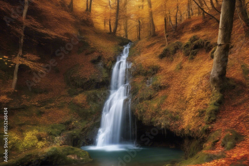 waterfall in autumn forest