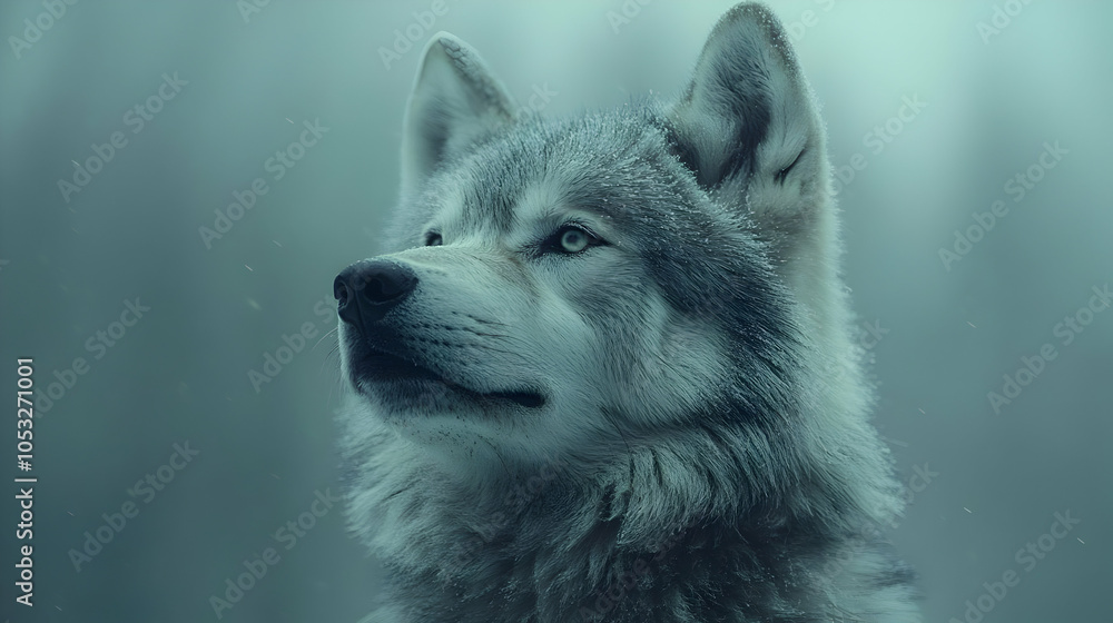 Gray Wolf Portrait in a Snowy Forest, Realistic Photo Gray Wolf Portrait in a Snowy Forest, Realistic Photo