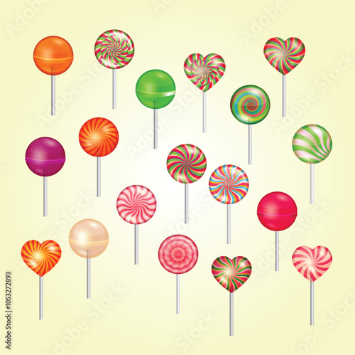 Lollipops set. Candy , sweet food dessert, caramel on stick