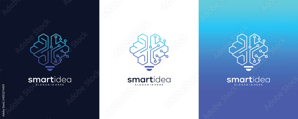 Idea technology logo design, symbol brain with cloud with plus, blub vector Idea technology logo design, symbol brain with cloud with plus, blub vector
