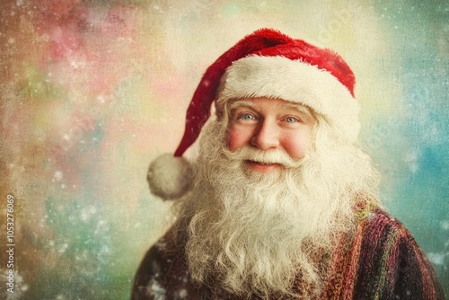 A jolly man with a red hat and a red nose, dressed as Santa Claus, is smiling and posing for a picture