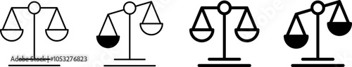 Outline illustration of a balance scale symbolizing law, justice, and equality, used in legal and government contexts, representing judgement, fairness, and decision making, ideal for lawyer