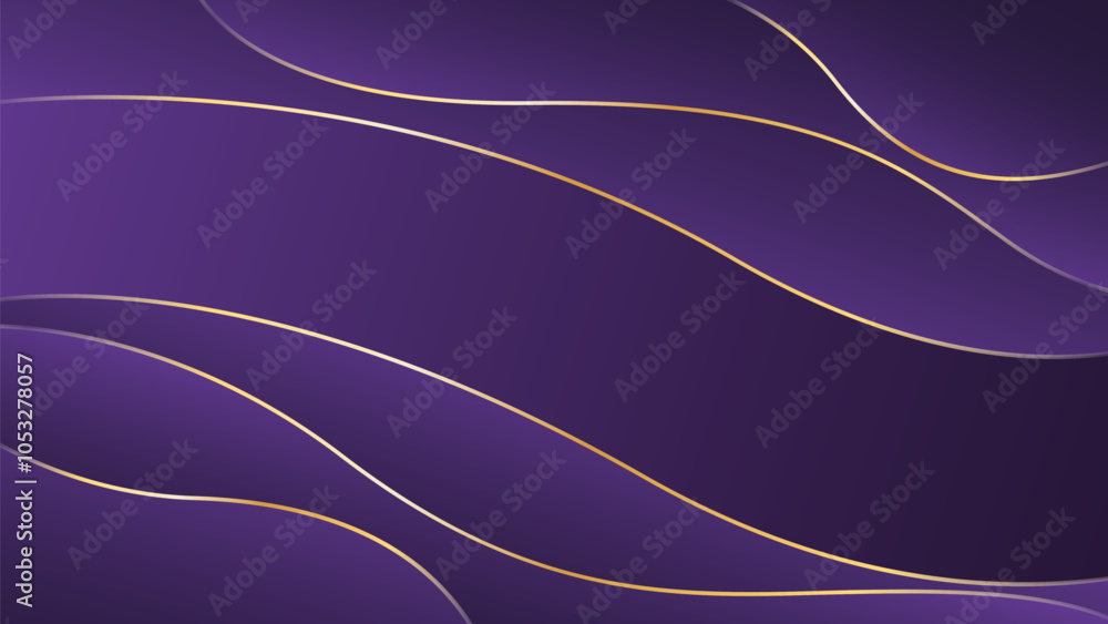 Obraz premium Abstract purple luxury wave background with gold lines. Elegant modern wallpapers. Suitable for templates, banners, cards, sales, ads, events, awards, web and pages