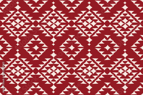 Beautiful red fabric pattern. Geometric ethnic pattern seamless traditional. tribal style. Designed using triangles. for background, rug, fabric, clothing, batik, texture.