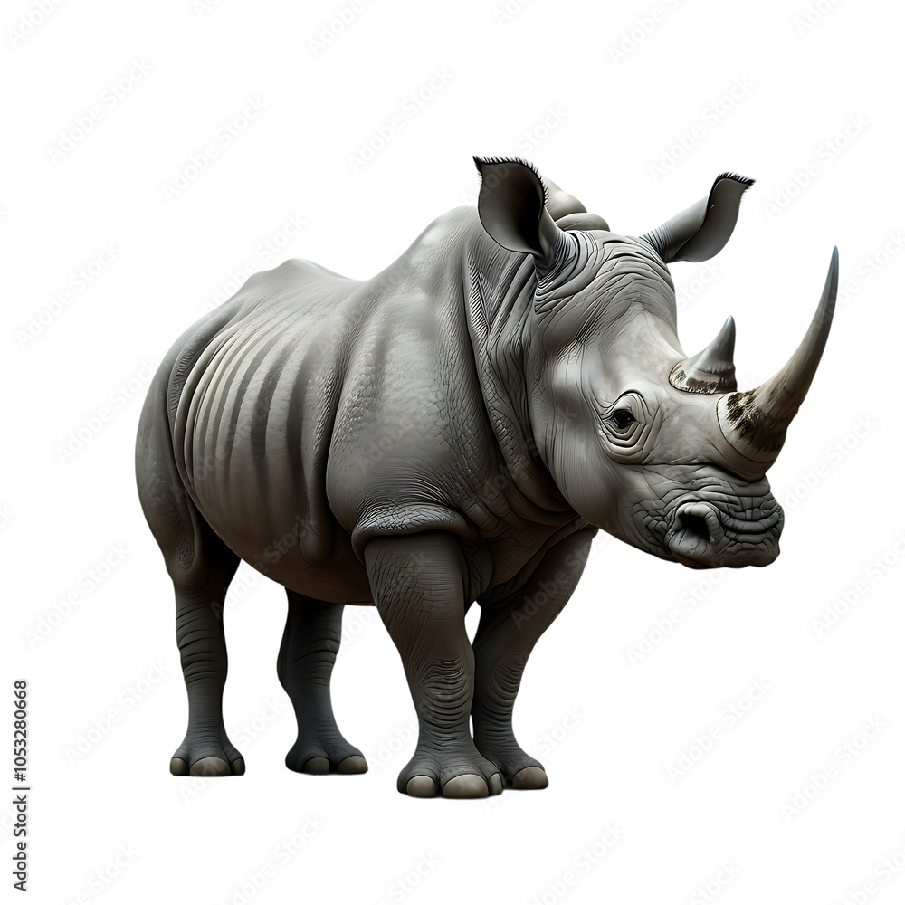 Obraz premium Majestic Rhinoceros With Wrinkled Skin On Transparent Background 
