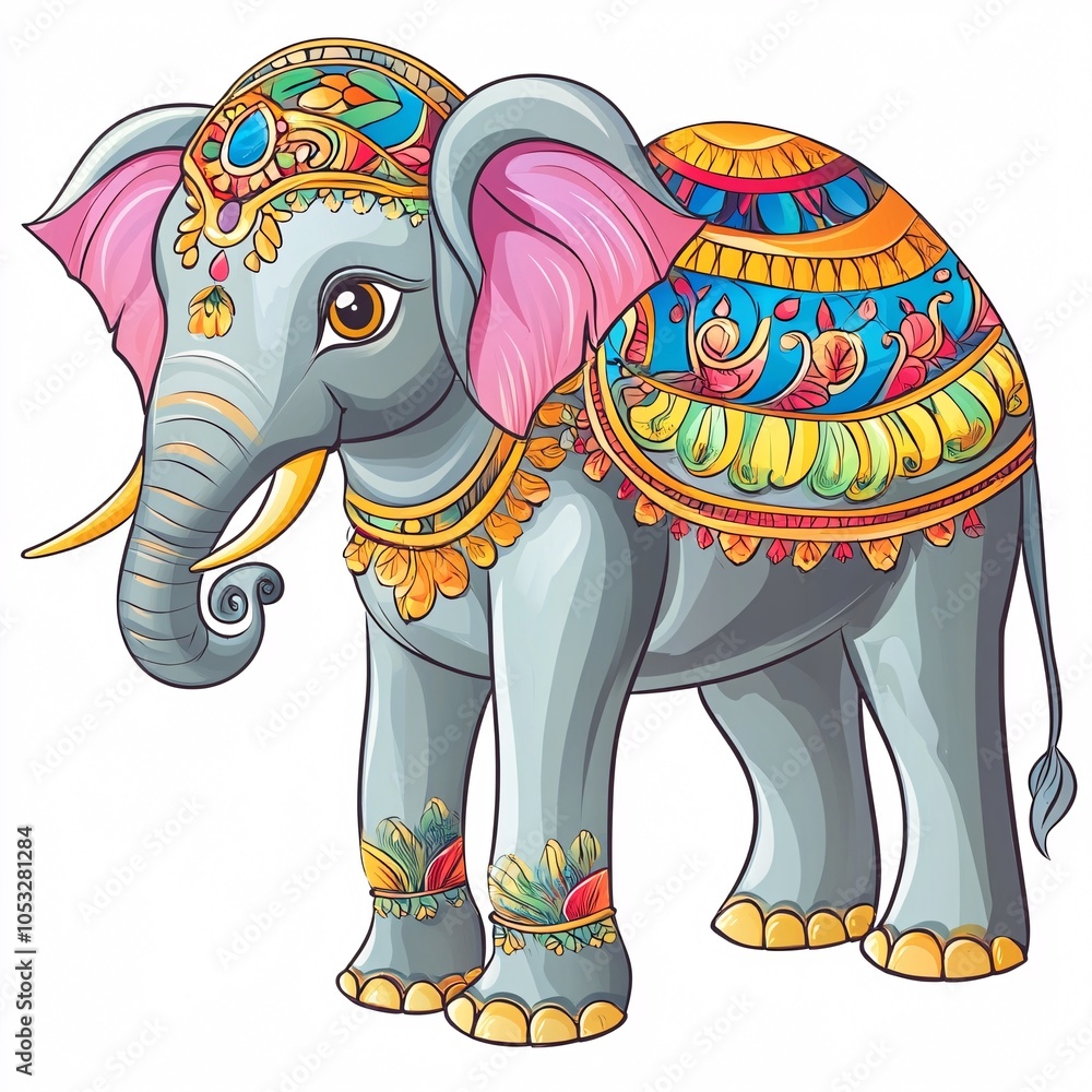 Obraz premium A playful Indian cartoon elephant with colorful decorations