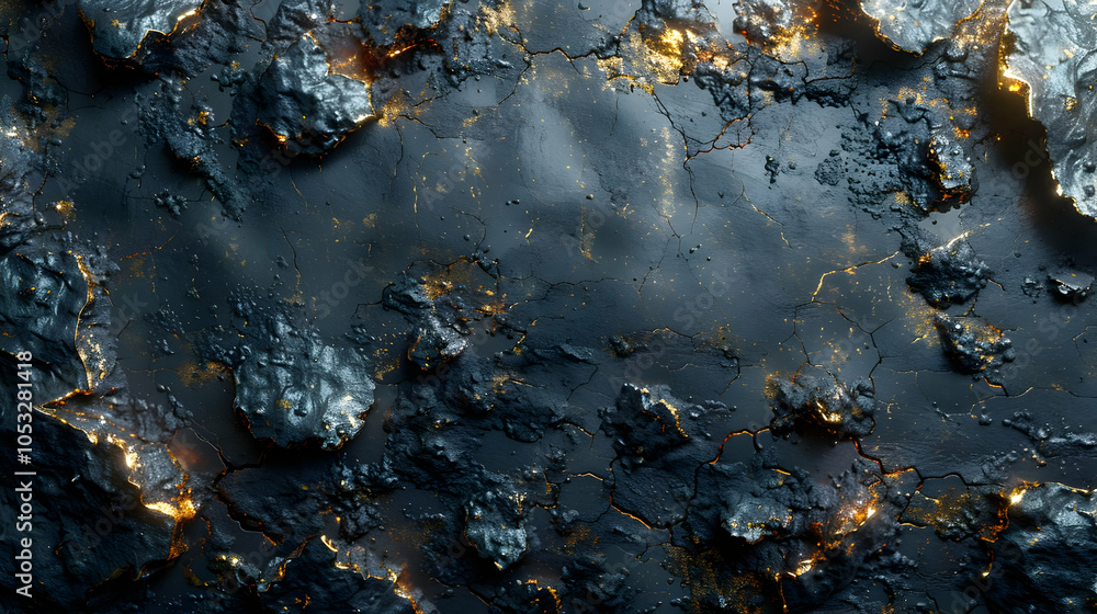 Abstract 3D Background - Black And Gold Cracked Surface Abstract 3D Background - Black And Gold Cracked Surface