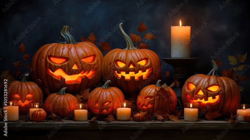 jack o lantern pumpkins canldes in halloween scary night jack o lantern pumpkins canldes in halloween scary night
