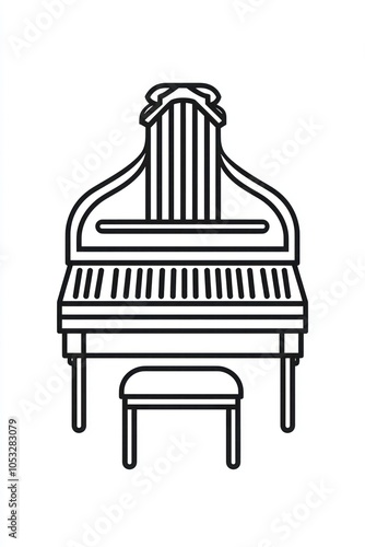 Detailed and elegant line icon for a piano, symbolizing classical music representation.