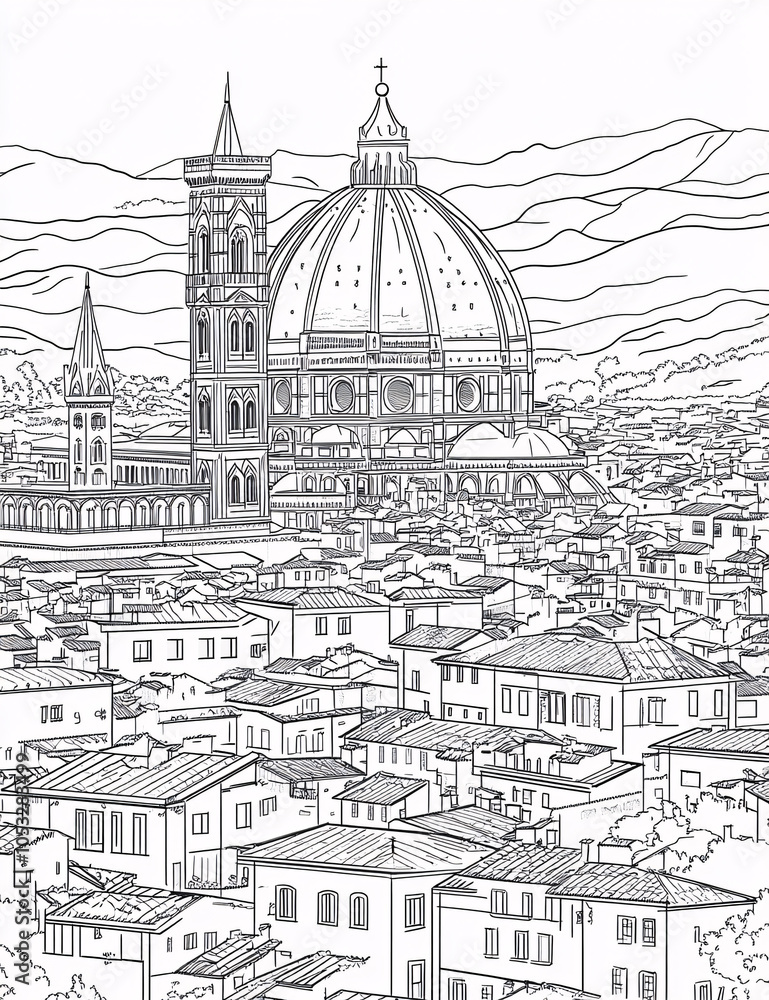 Obraz premium Coloring page for adults A panoramic view of the Cat