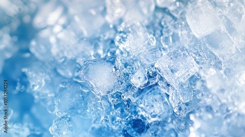 A macro photograph of the ice inside the cooler, focusing on the texture and small details, with the surrounding area softly blurred.