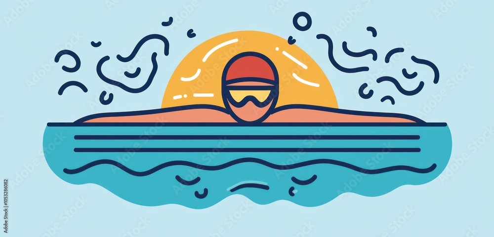 Fototapeta premium Minimalist line icon for swimming, perfect for visuals related to water sports and activities.