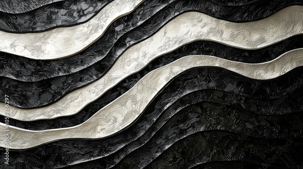A textured zebra print design where the black and white stripes ripple and flow like waves, adding depth and movement A textured zebra print design where the black and white stripes ripple and flow like waves, adding depth and movement
