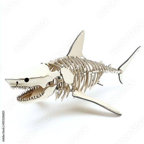 A highly detailed view of a shark's anatomy, isolated on a clean white background, focus on its skeletal structure photo