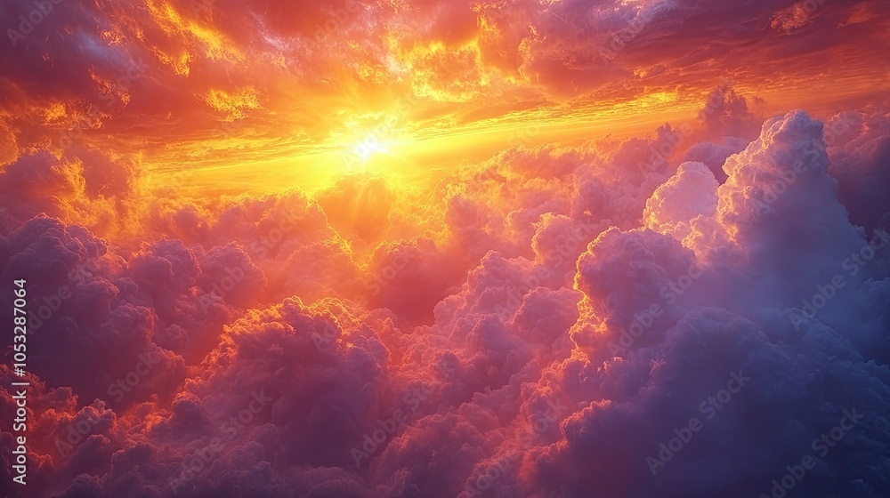 A breathtaking sunset over a sea of clouds, with the sun breaking through the clouds and casting a warm glow on the sky. A breathtaking sunset over a sea of clouds, with the sun breaking through the clouds and casting a warm glow on the sky.