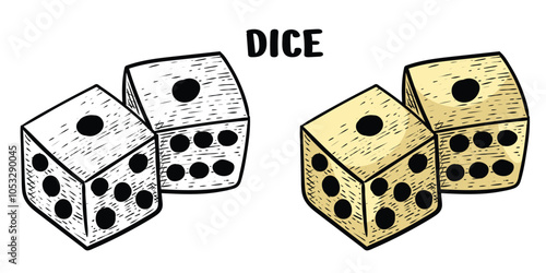 dice hand drawn engrave style vector art icon