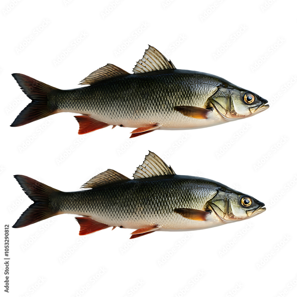 Obraz premium Two Identical Fish With Red Fins On Transparent Background 