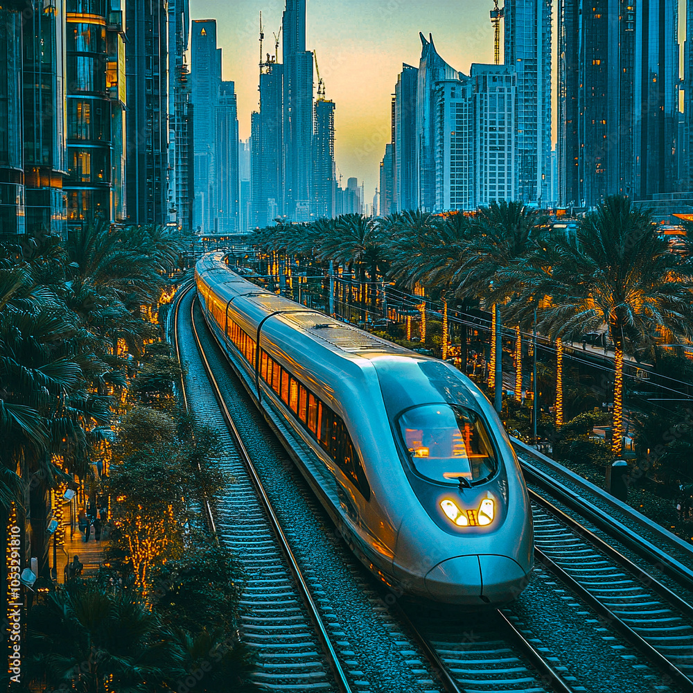 High-Speed Train at Sunset High-Speed Train at Sunset