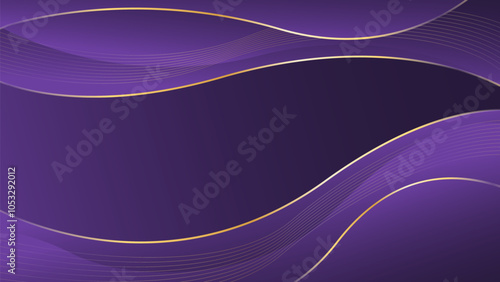 Abstract purple luxury wave background with gold lines. Elegant modern wallpapers. Suitable for templates, banners, cards, sales, ads, events, awards, web and pages