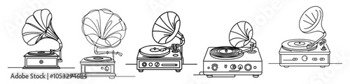 vintage gramophone illustrations celebrating classic music players