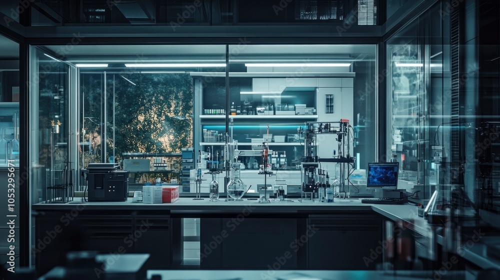 High-Tech Scientific Laboratory with Advanced Equipment and Glowing Lights High-Tech Scientific Laboratory with Advanced Equipment and Glowing Lights