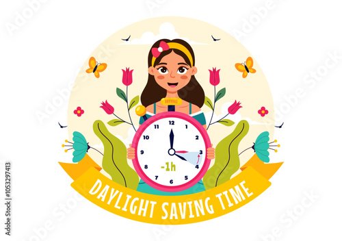 Daylight Saving Time Vector Illustration with Alarm Clock and Calendar Transitioning from Summer to Fall in a Flat Style Cartoon Background Design