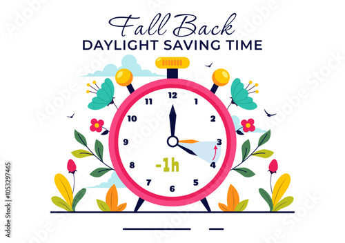 Daylight Saving Time Vector Illustration with Alarm Clock and Calendar Transitioning from Summer to Fall in a Flat Style Cartoon Background Design