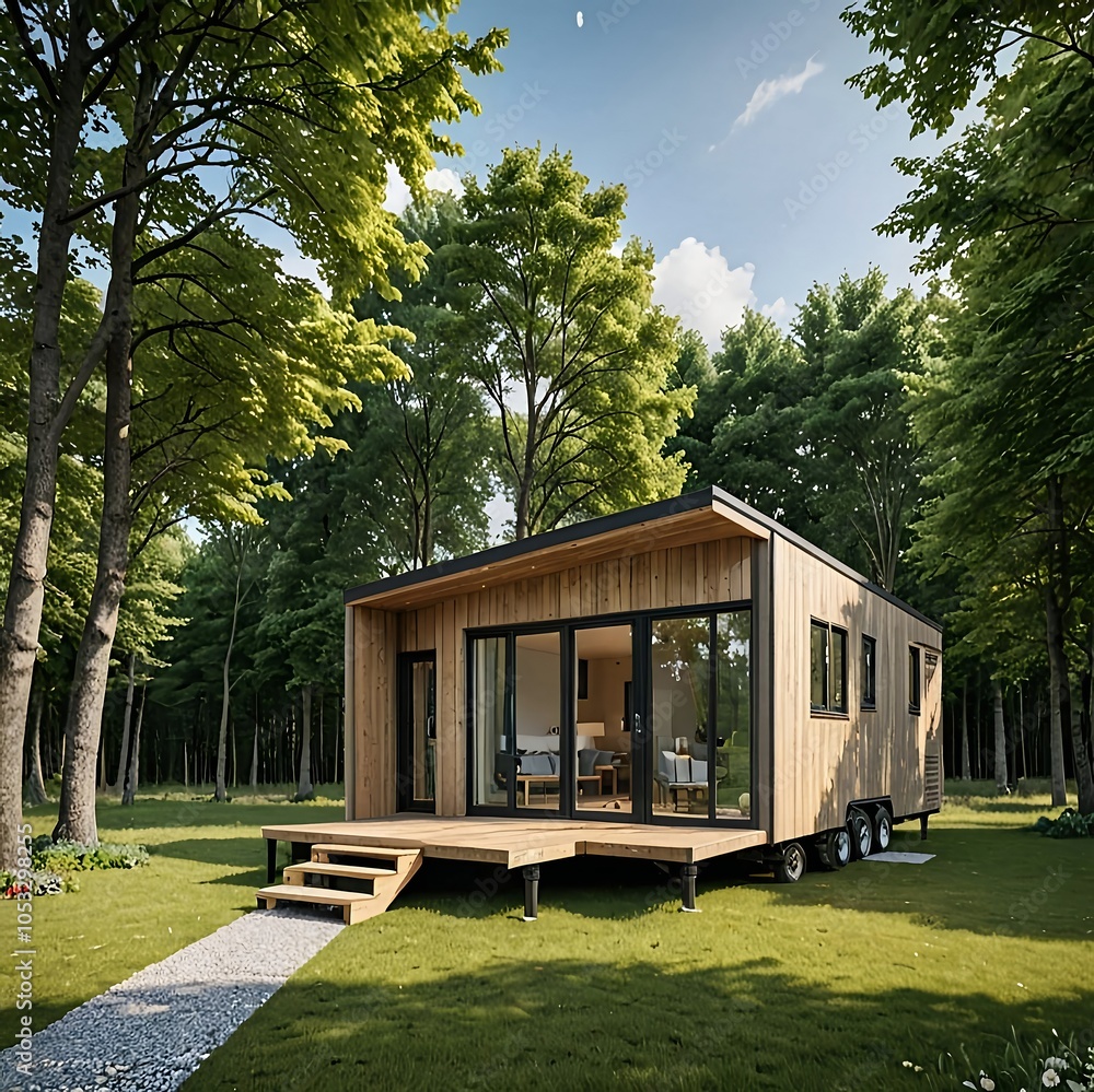 House on Wheels surrounded by big trees. This is AI generated, property release is not required. House on Wheels surrounded by big trees. This is AI generated, property release is not required.