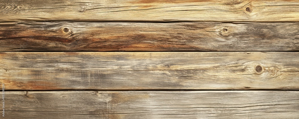 A close-up view of weathered wooden planks arranged horizontally. A close-up view of weathered wooden planks arranged horizontally.