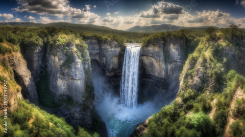 majestic landscape, big waterfall.