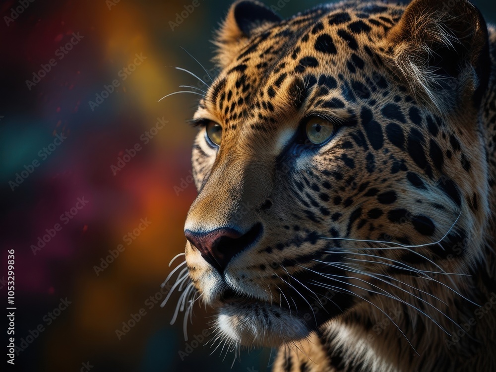 Fototapeta premium Leopard Portrait Against a Colorful Background