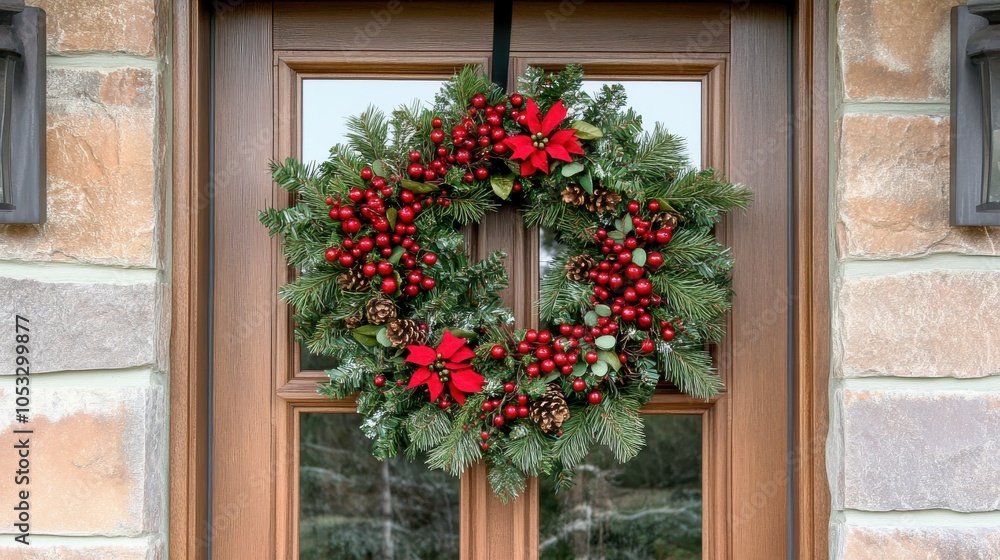 Beautifully Arranged Holiday Wreath on Front Door Beautifully Arranged Holiday Wreath on Front Door