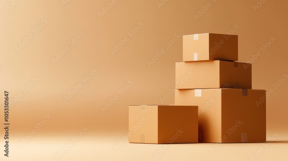 Stacks of cardboard boxes on a minimalist background for shipping and storage solutions Stacks of cardboard boxes on a minimalist background for shipping and storage solutions