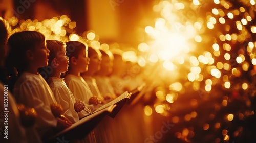 Joyful Children Choir Singing Christmas Carols in Church