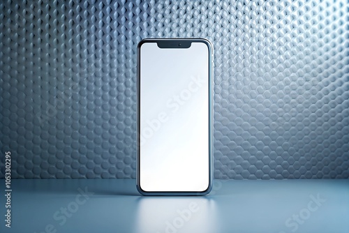 Sleek Phone mockup with a white screen against a blue textured background, ideal for showcasing apps and digital branding. photo