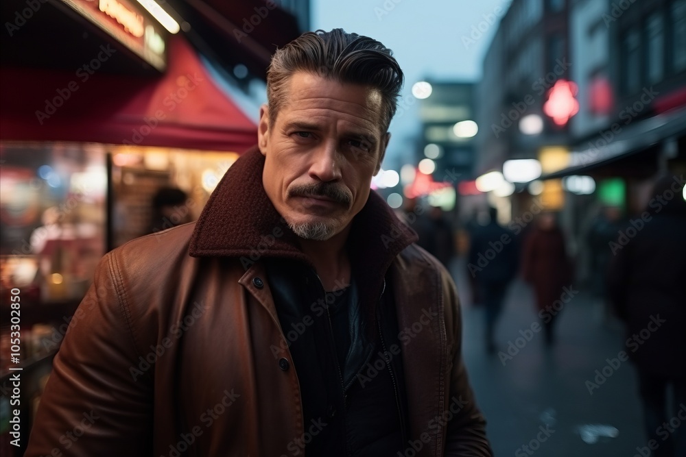 Portrait of a handsome middle-aged man in a city at night Portrait of a handsome middle-aged man in a city at night